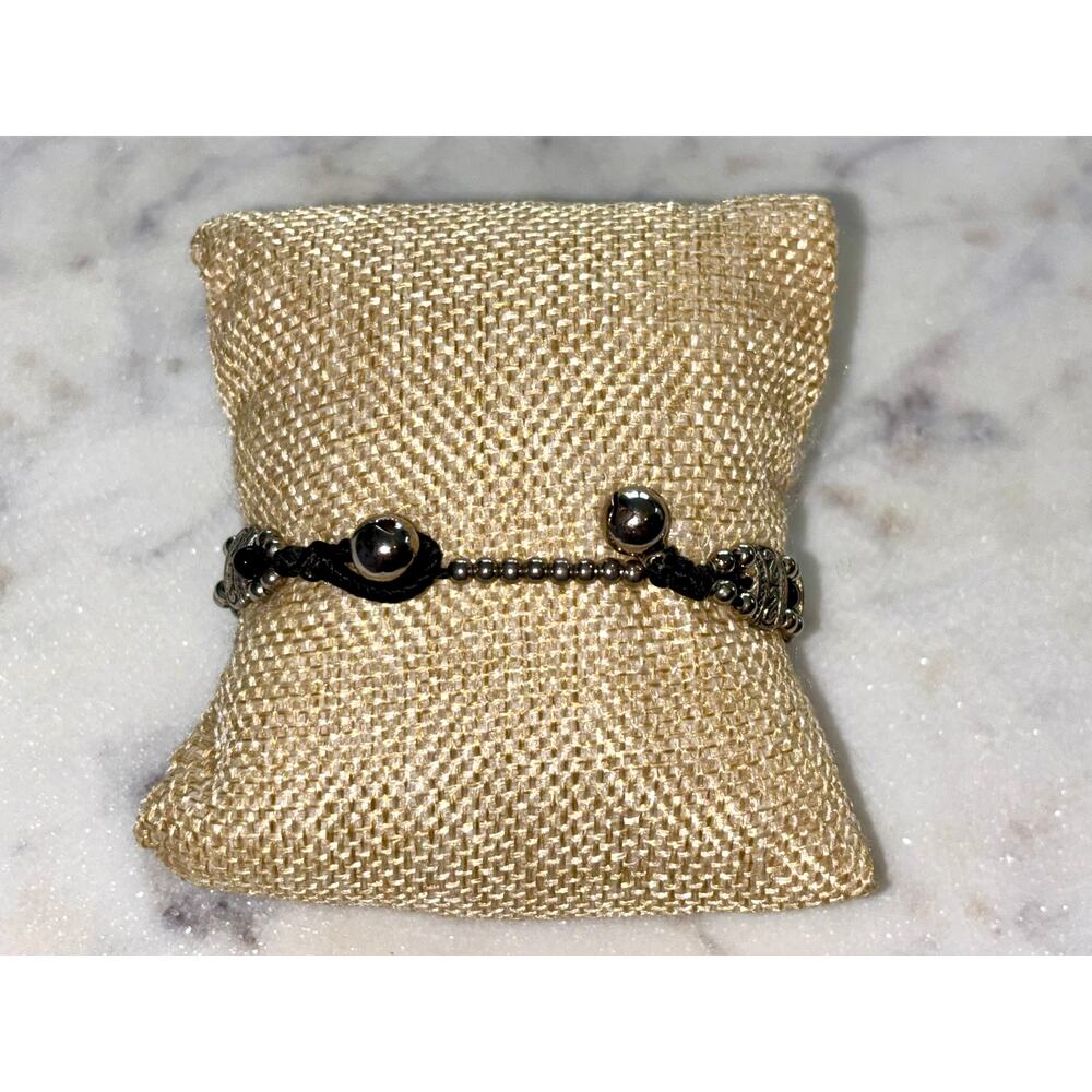 Vintage Silver Bracelet with Black Beaded Accents - Picture 8 of 9